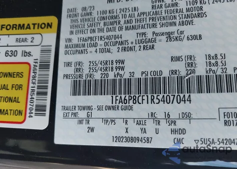 2024 Ford Mustang Gt Fastback from USA, damaged, VIN 1FA6P8CF1R5407044